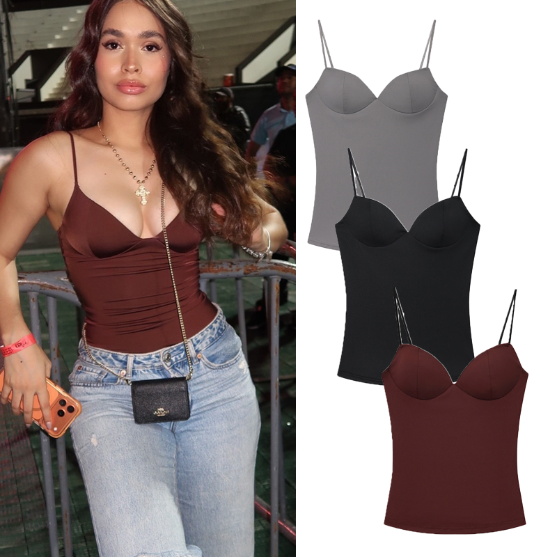 Hauts pour femmes : Bustier, Corset, Crop Top, Slip Top, Bodycon, Dos nu, Sexy, Nouveauté 2026, Marron, Noir, Gris, Camisole, Gilet, Mode féminine