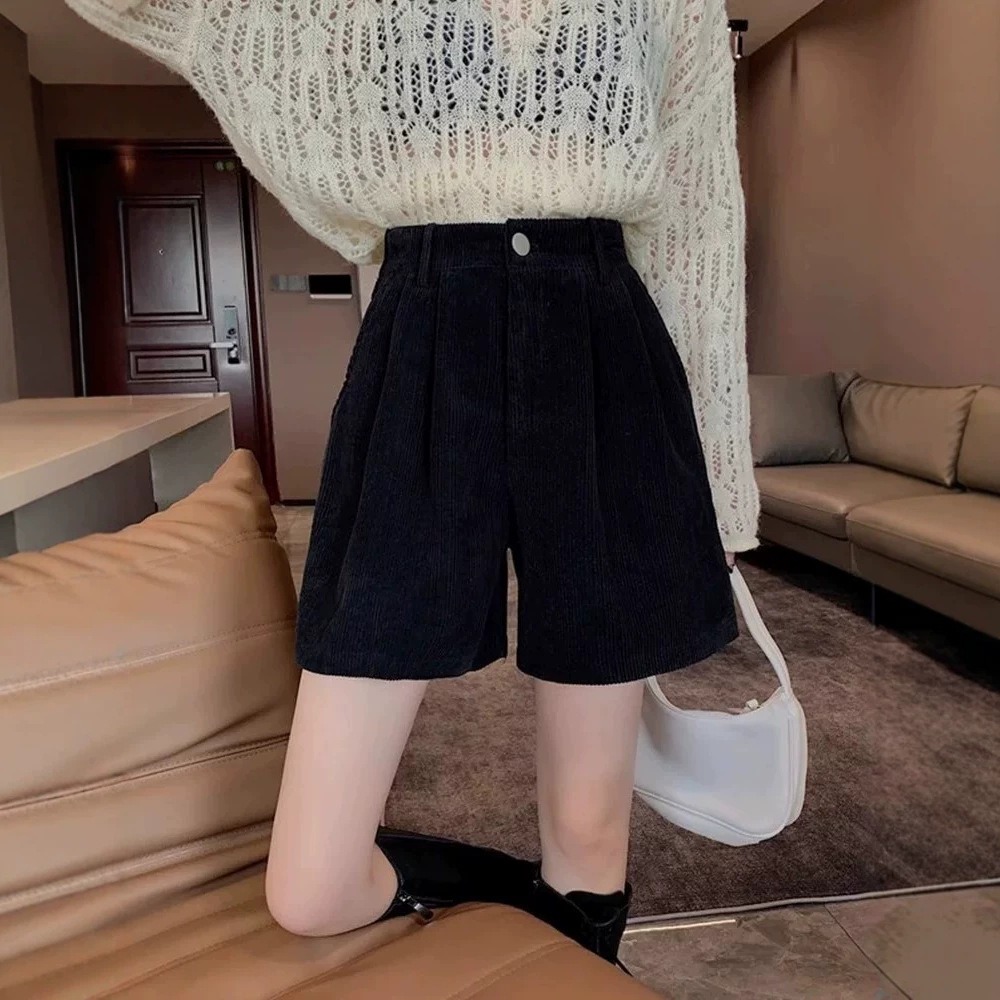 Shorts en velours côtelé coupe trapèze pour femme, nouveau style automne-hiver, pantalon ample et amincissant à jambes larges, idéal avec des bottes et comme pantalon décontracté