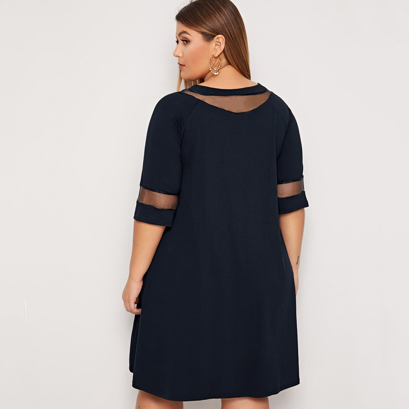 Robe trapèze élégante à demi-manches, grande taille, panneau en maille, couvertes et évasée, décontractée, travail, 5XL, 6XL, 7XL, printemps, automne