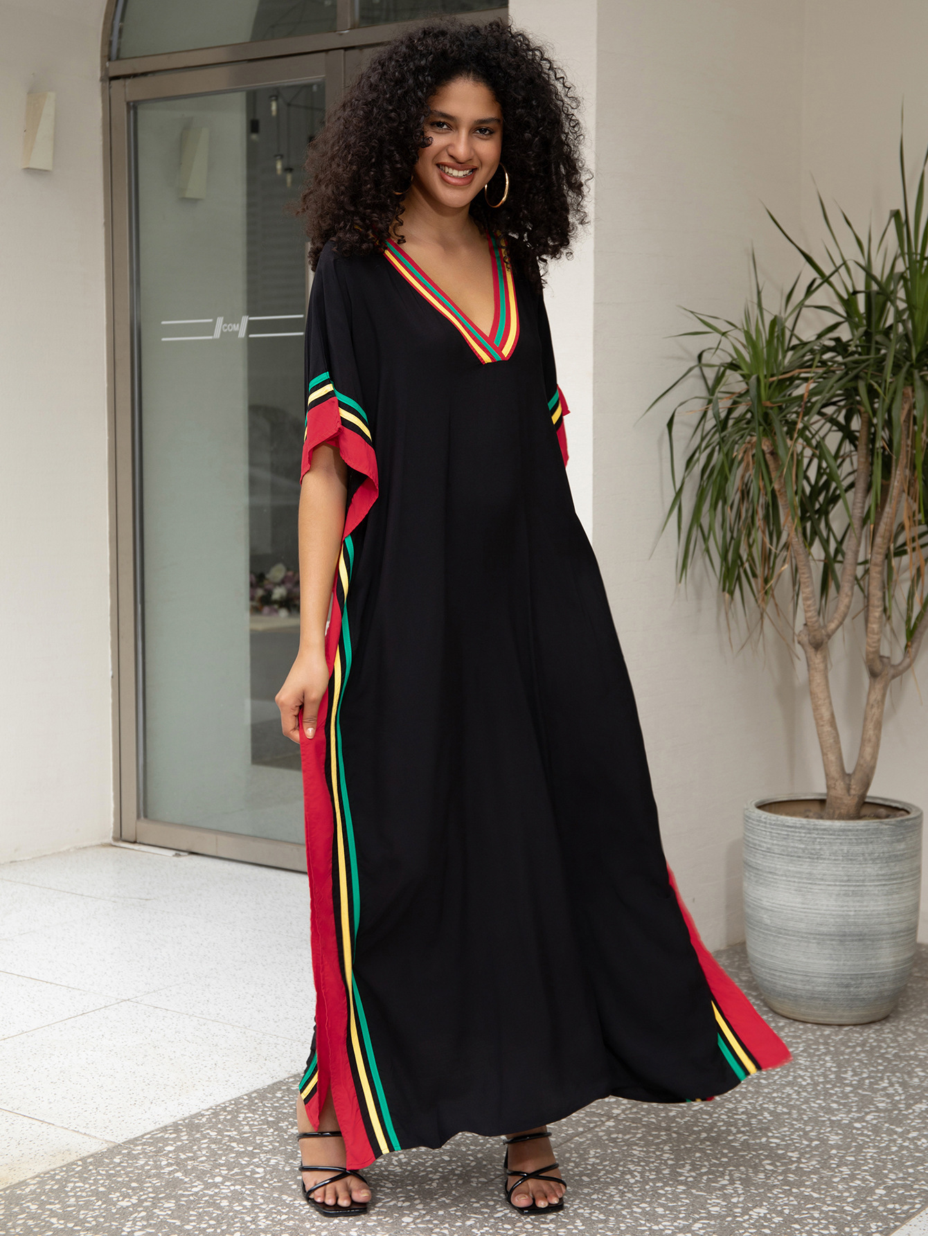 Robes Kaftan pour femmes, col en V, imprimé, paréo de plage grande taille, robe de détente