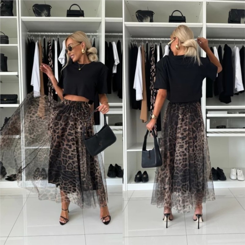 Jupe imprimée léopard pour femmes, avec taille élastique et grande maille pivotante, Sexy, polyvalente, nouvelle collection automne et hiver 2024