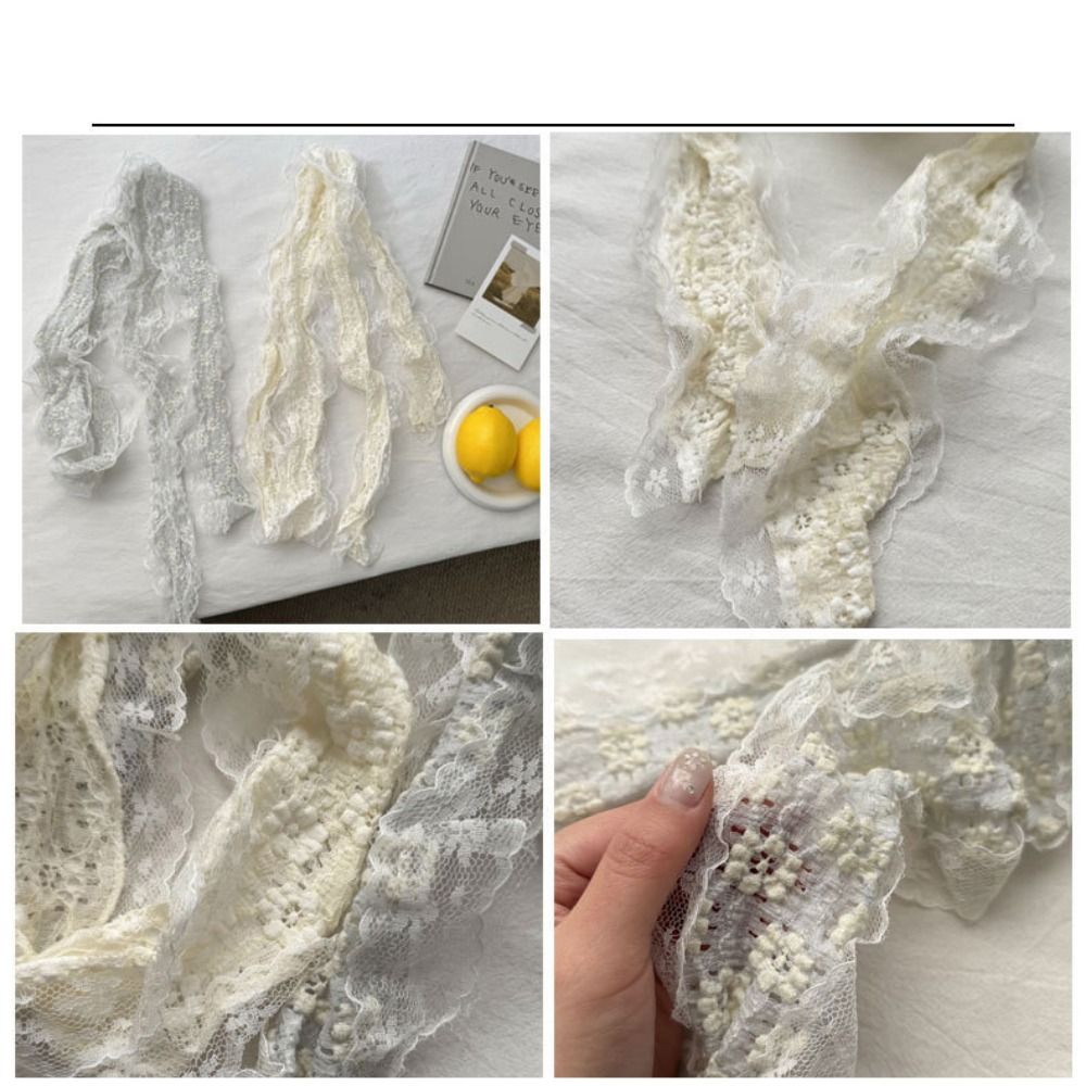 Écharpe de cou tendance en dentelle florale, bordure en dentelle, blanc beige, châle photo-prêt, long, fin, polyvalent, bandeau, accessoires photo