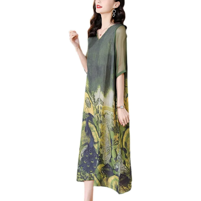 Femme mode coréenne lumière robe mi-longue été Boho élégant moulante décontracté robe d'été 2025 plage florale ample col en v Sexy robes