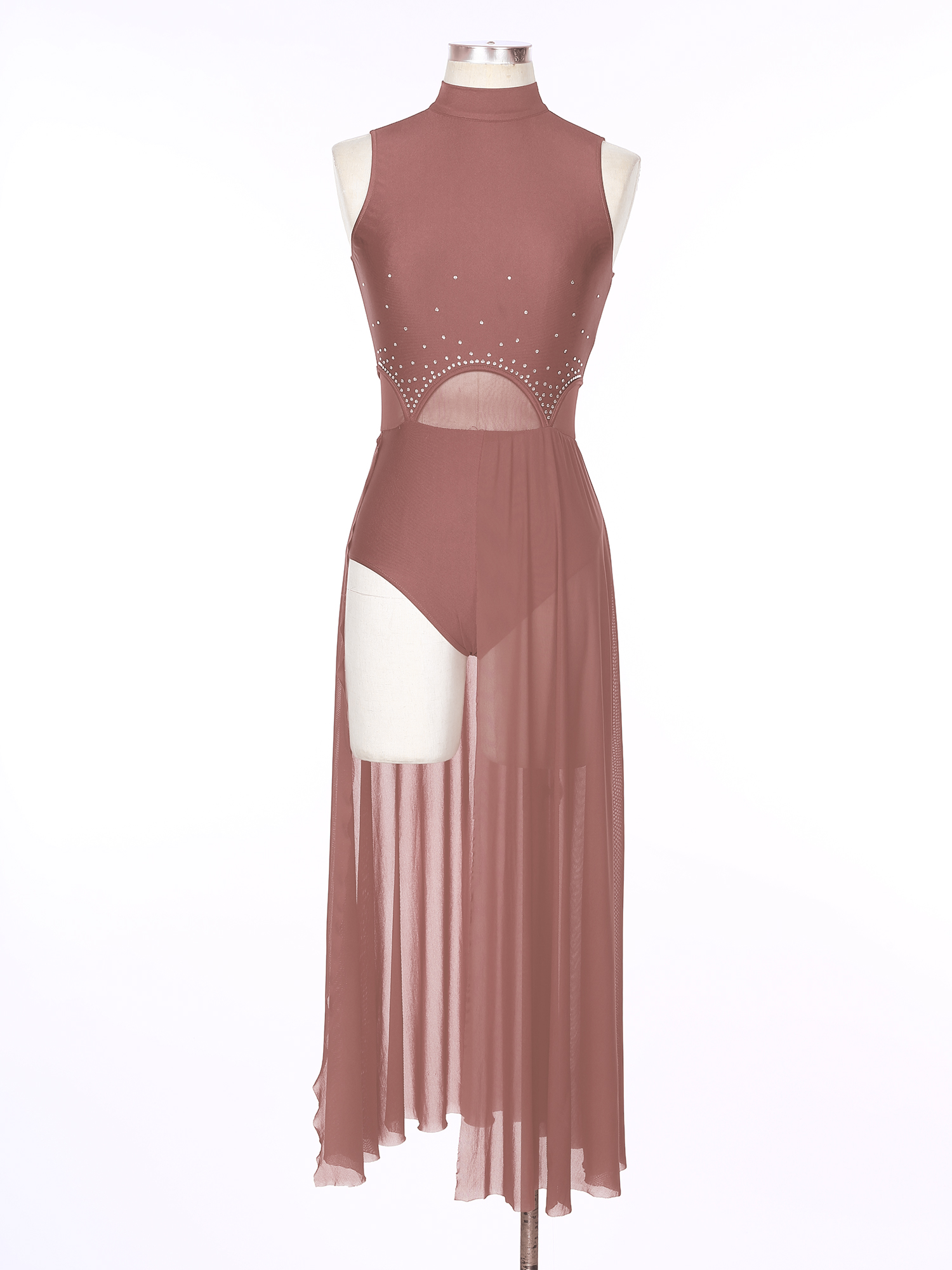 Fibrbal inestone-Robe de danse lyrique moderne pour femme, asymétrique, fendue, pure, ballet, justaucorps de performance, vêtements de danse