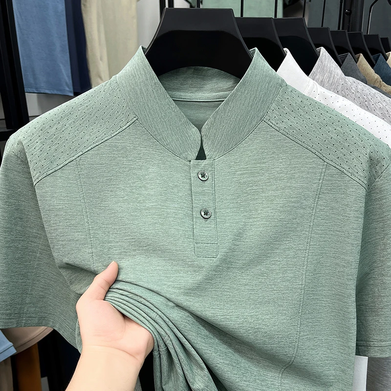 Chemises Polo Décontractées pour Hommes à Col Montant, Deux Boutons, Style Henley, Manches Raglan, Épaules Aérées, Douces et Confortables pour la Peau, Manches Courtes