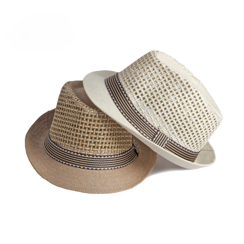 Chapeaux d'été en paille respirante pour hommes, petit chapeau haut-de-forme pour femmes, Protection solaire, chapeau de plage, casquette de Jazz rétro britannique, chapeau Fedora en maille noir