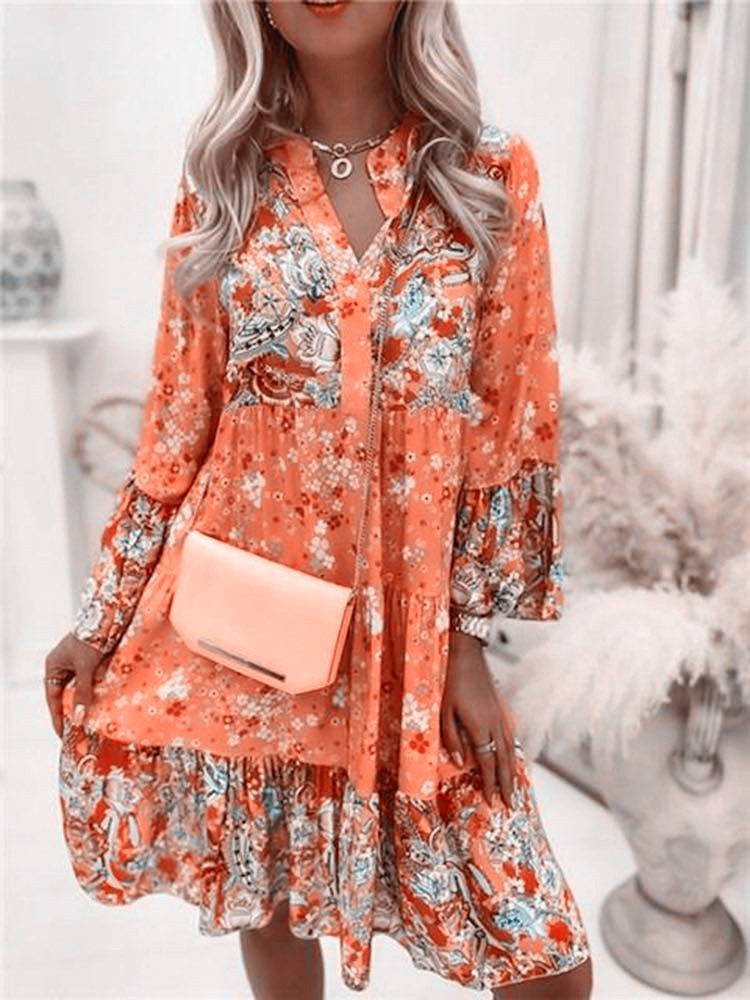 Robe décontractée à imprimé Floral pour femmes, style Boho, col en V, ample, ligne A, élégante, Robe de plage, de soirée, été, 2024