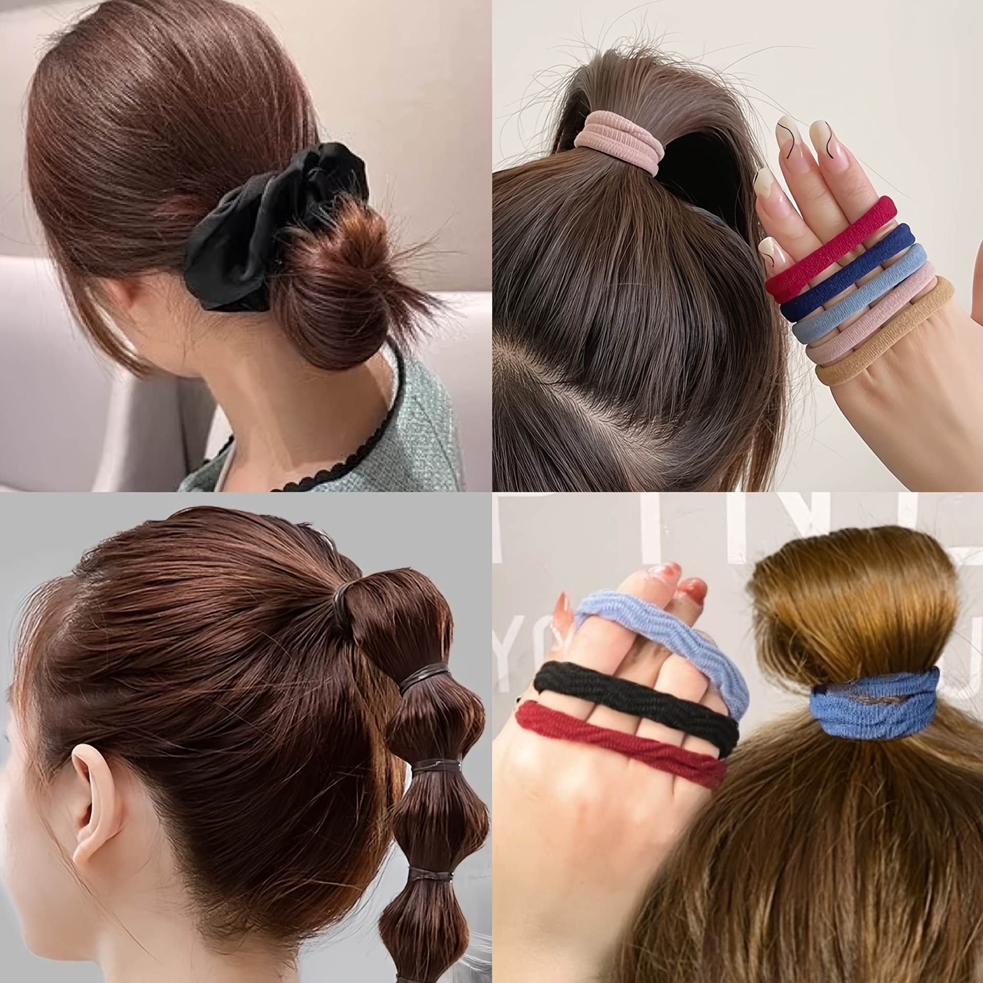Ensemble d'accessoires pour cheveux foncés pour femmes : Chouchous élastiques sans couture pour queue de cheval, petits élastiques à cheveux, attaches à cheveux tendance et bandeaux