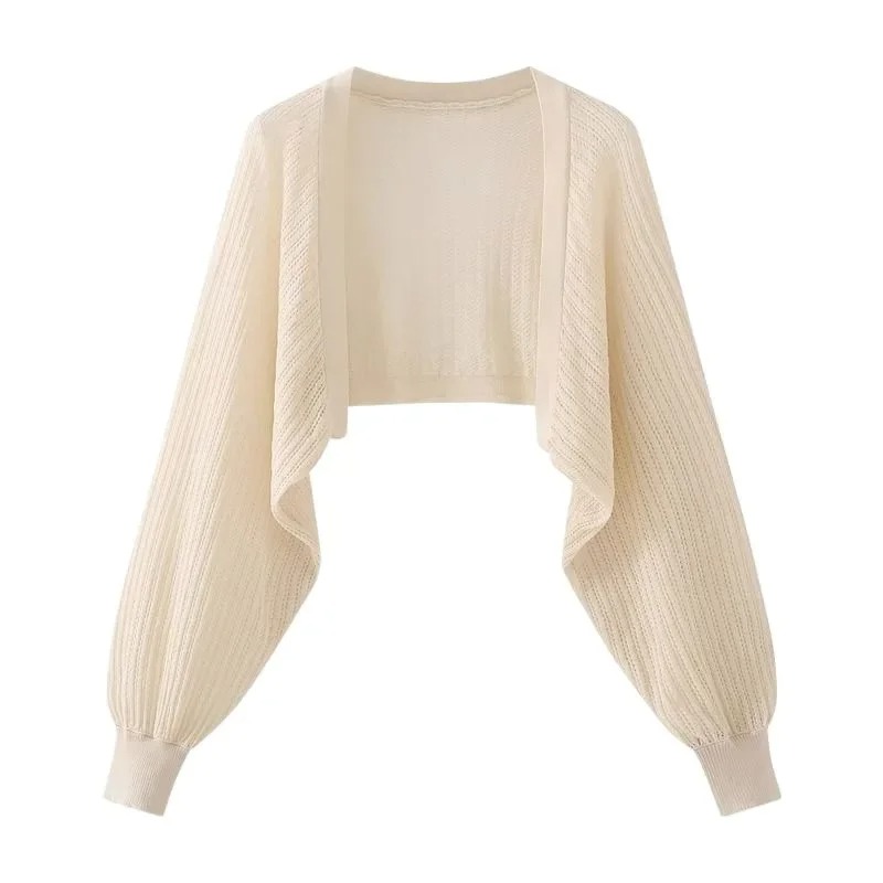 Cardigan style français en soie glacée anti-UV, boléro court en maille transparente à manches bouffantes, châle léger d'été