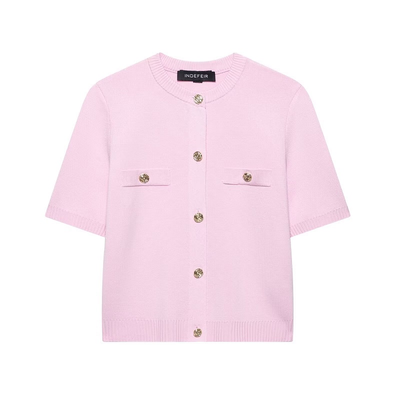 MUJER rose culture tricot Cardigan pour femmes blanc pull décontracté Cardigan femme à manches courtes hauts femme 2025 bouton tricots femmes