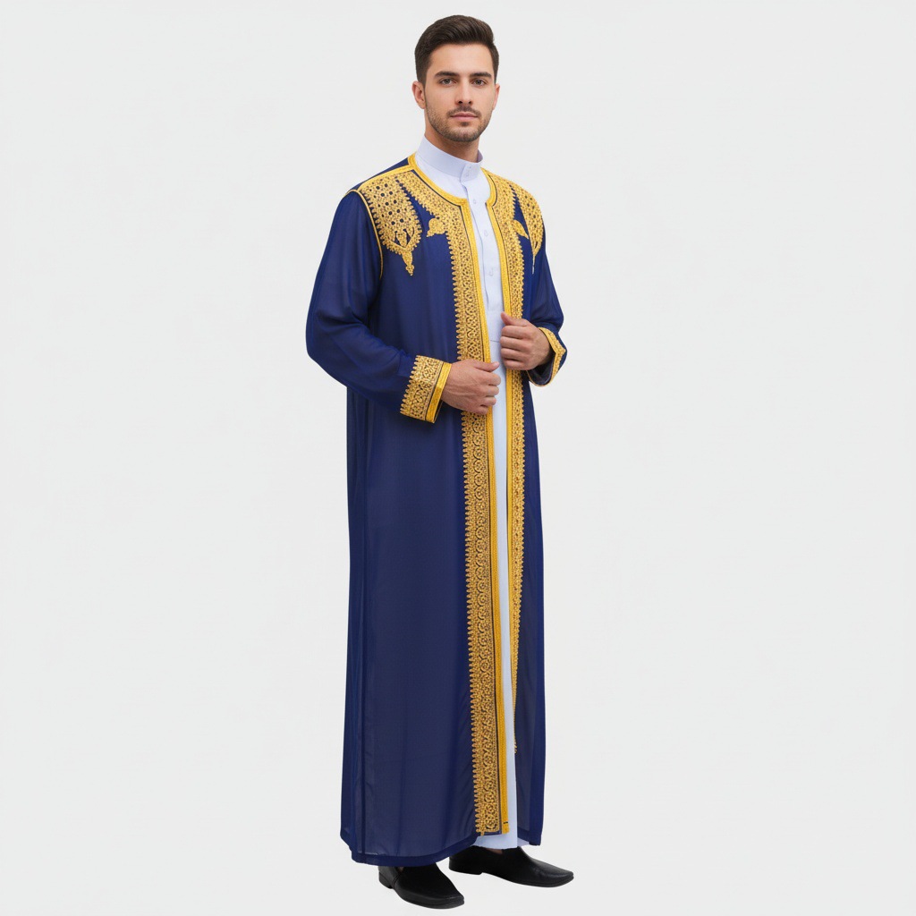Robe traditionnelle arabe pour hommes, Robe brodée Thobe, ethnique du moyen-orient, Jubba Thobes Eid Djellaba, Kimono Abaya Thoub Dishdasha