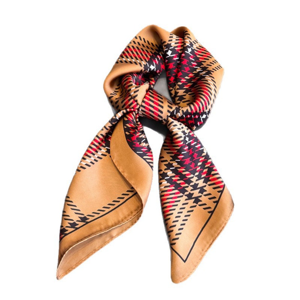 Nouveaux Foulards Carrés pour Femme, Effet Soie, Imprimé Carreaux, Bandeau Cheveux, Ruban, Écharpes et Châles Printemps