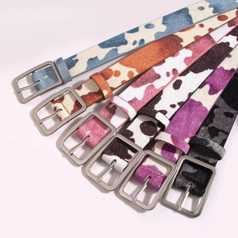 Nouvelle ceinture carrée pour femme de 2,9 cm x 100 cm de large, imprimé rayé vache laitière, accessoire de décoration pour robe et vêtements