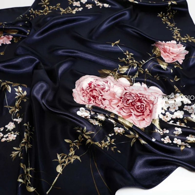 90*90cm châles carrés et enveloppes foulard de cou imprimé Floral pour femmes foulards de cou en Satin de soie pour dames foulards de tête Bandana femme