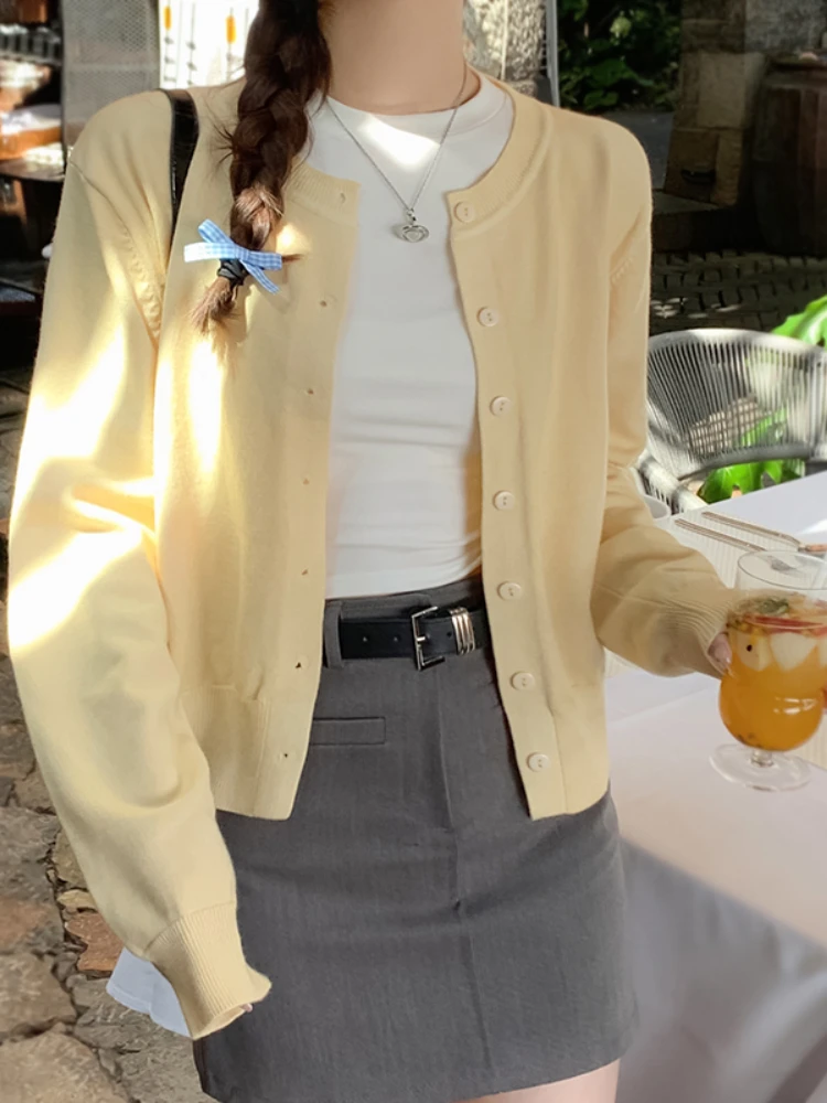 Cardigan à manches longues et col rond pour femme, tricot boutonné, simple boutonnage, printemps-automne, 2026