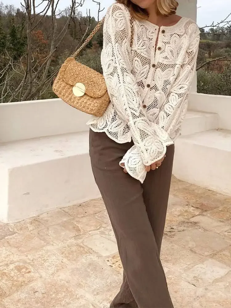 Veste en dentelle bohème à fleurs pour femmes, vêtements d'extérieur décontractés, manches longues, Boho, Vintage, automne, plage
