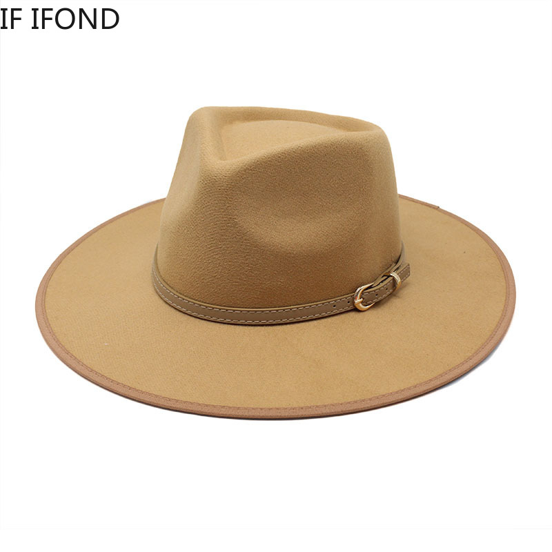 Chapeaux Fedoras en laine pour femmes, kaki, Camel, à large bord, Vintage, robe formelle d'église, chapeaux Jazz à la mode