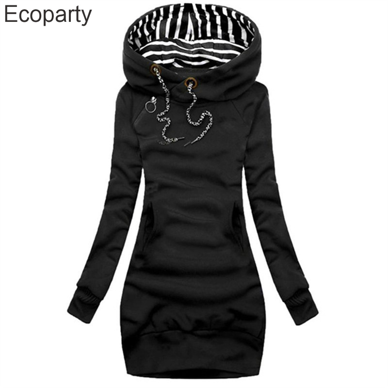 Robe sweat à capuche monochromatique à manches longues, robe sweat-shirt, pull à capuche mince, cordon de serrage de proximité, décontracté