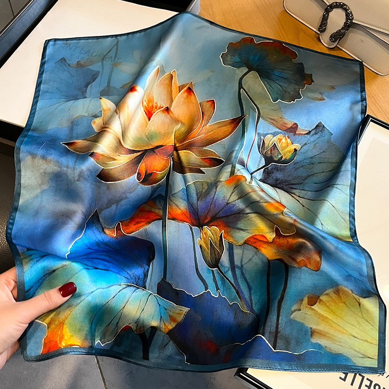 Foulard carré en soie à motifs floraux pour femme, Hijab, Bandeaux pour cheveux, Foulard de cou, Châle en satin, Bandeau ruban, Bandana de mode pour le cou