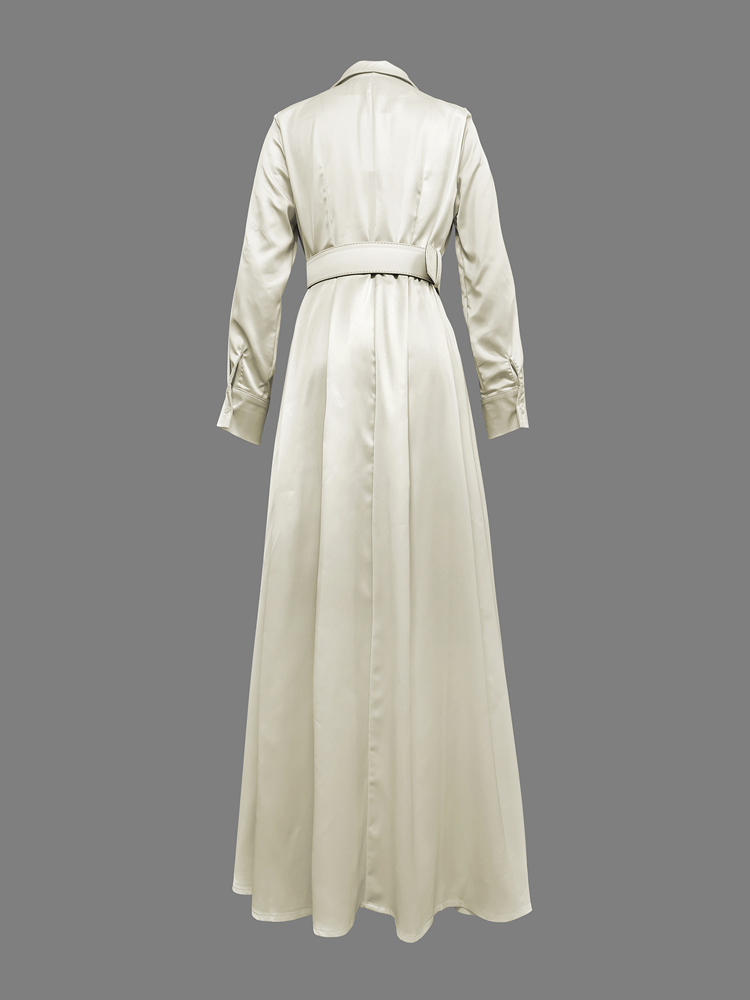 Robe de soirée blanche pour femmes, Maxi, élégante, manches longues, ample, sans ceinture, col cranté, vêtements pour femmes, nouvelle collection
