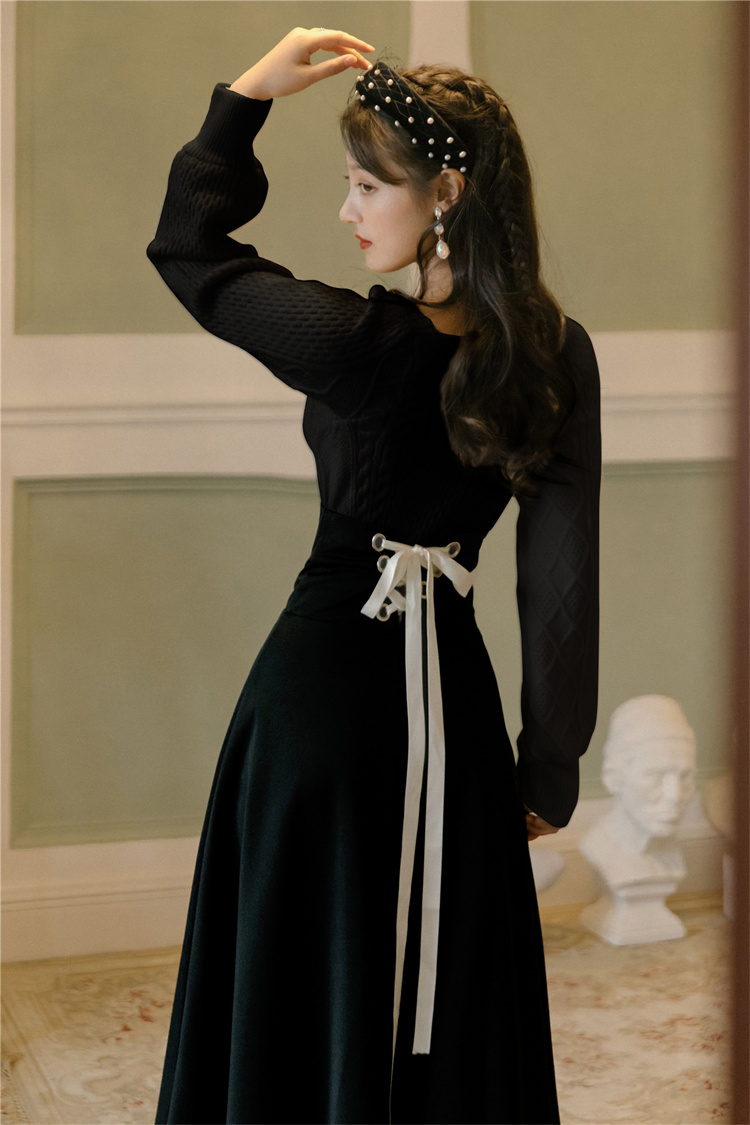 Ensemble deux pièces vintage pour femme, pull blanc à manches longues, pull et jupe maxi bandage noir, tenues élégantes pour femme, hiver