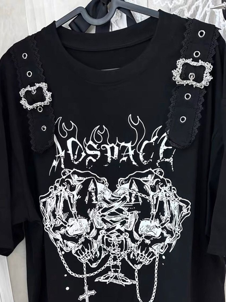 Nouveaux T-shirts Gothiques d'été pour Femme, Style Japonais, Décontractés à Manches Courtes, Motifs Cartoon, Hauts Tendance pour Femmes
