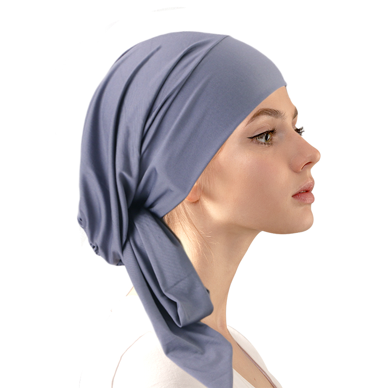 Pré-cravate couleur unie Turban ethnique ruban élastique foulard islamique fond chapeau mode bonnet chapeau Durags pour les femmes envelopper tête