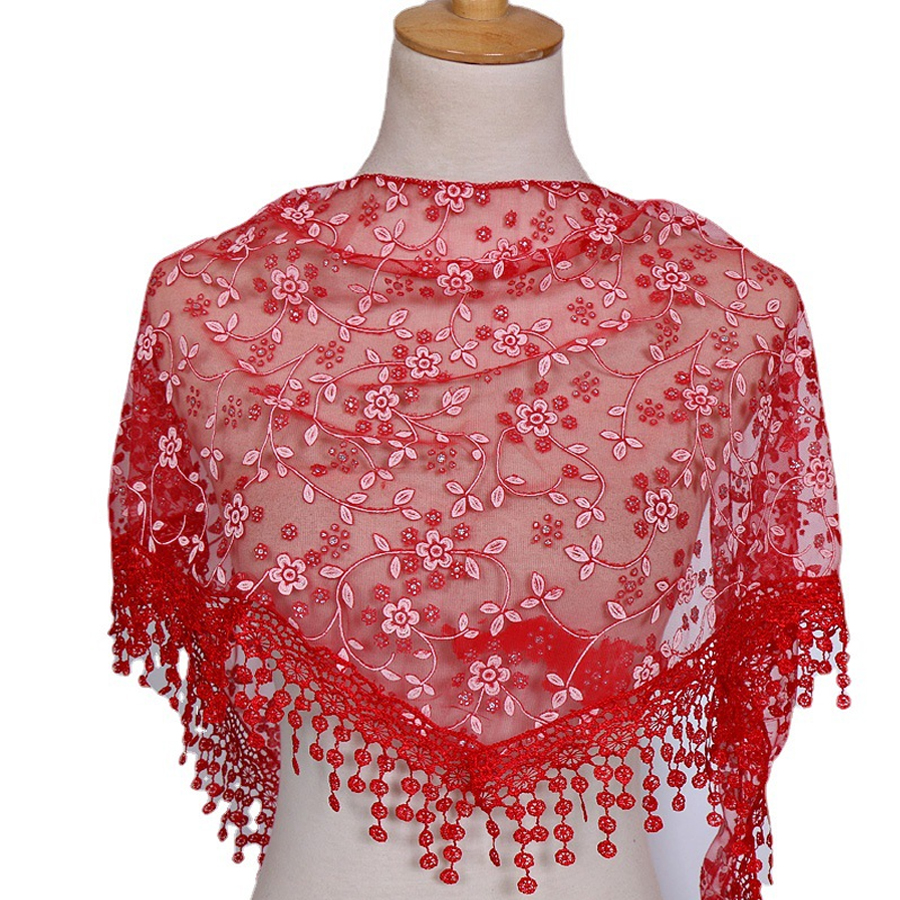 Voile triangulaire à franges pour femme, brodé de dentelle florale, châle de prière pour l'église, mantille, voile de chapelle