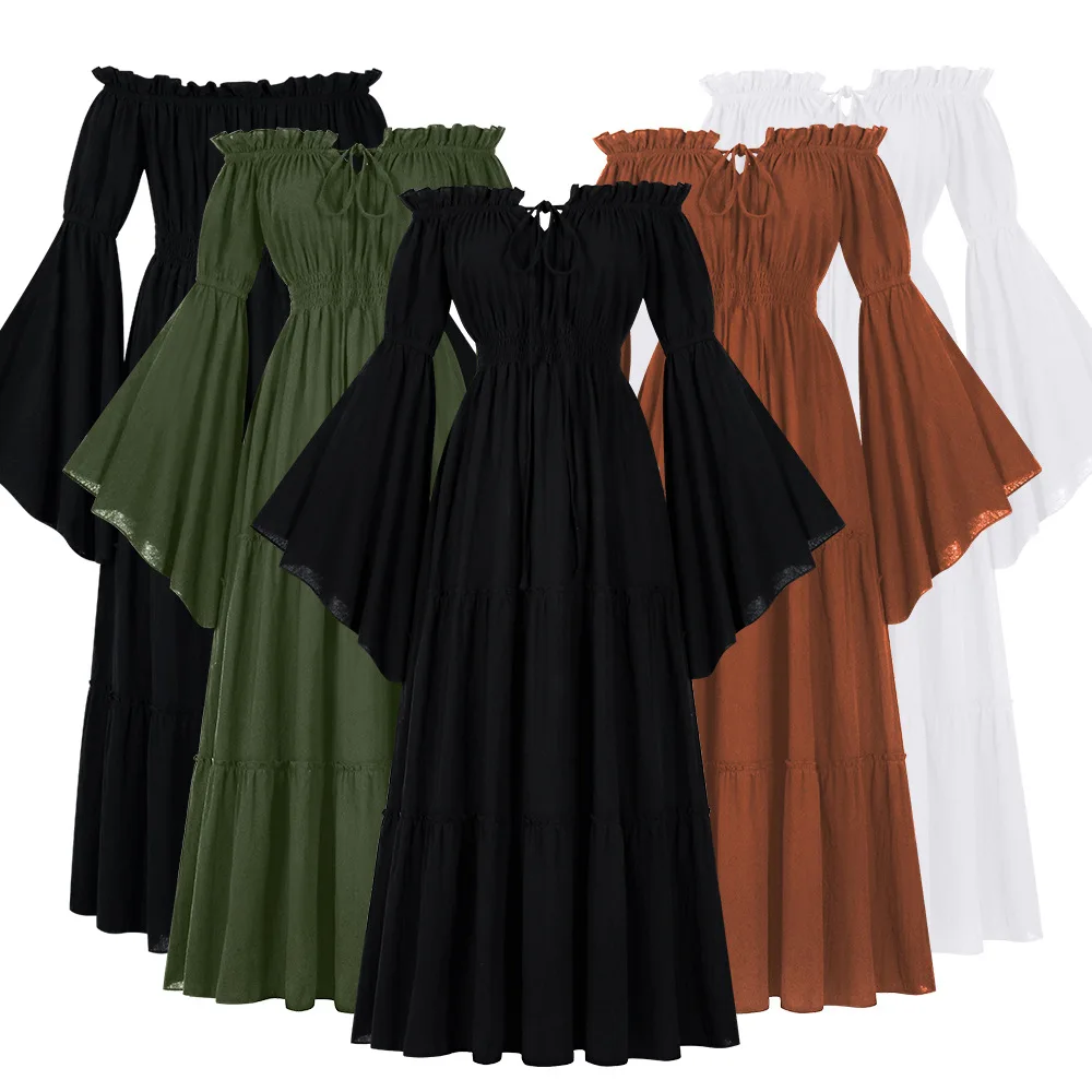 Robe irlandaise Renaissance pour femmes, épaules dénudées, robe paysanne médiévale, Costume de Pirate, robe rétro, taille smockée, robe Maxi longue
