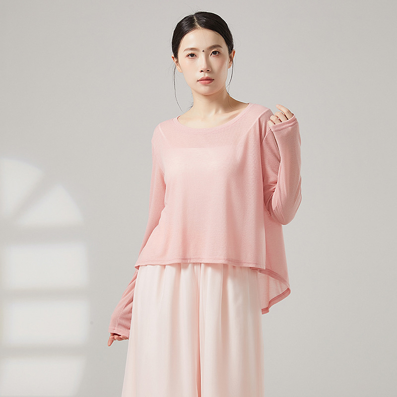Haut de danse moderne pour femmes, chemise blouse ample à manches longues, col rond, ourlets inégaux, tenues décontractées, vêtements de pratique classique de Yoga