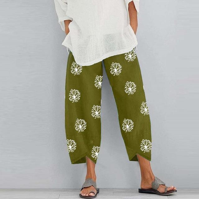 Pantalon sarouel en coton et lin pour femmes, Vintage, taille élastique, jambes larges, décontracté, poches solides, pantalon court et ample