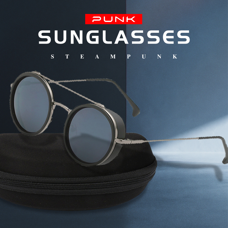Lunettes de soleil pour hommes Lunettes punk de haute qualité Lunettes de soleil circulaires rétro Lunettes de soleil photo de rue à la mode Lunettes d'extérieur à monture en alliage