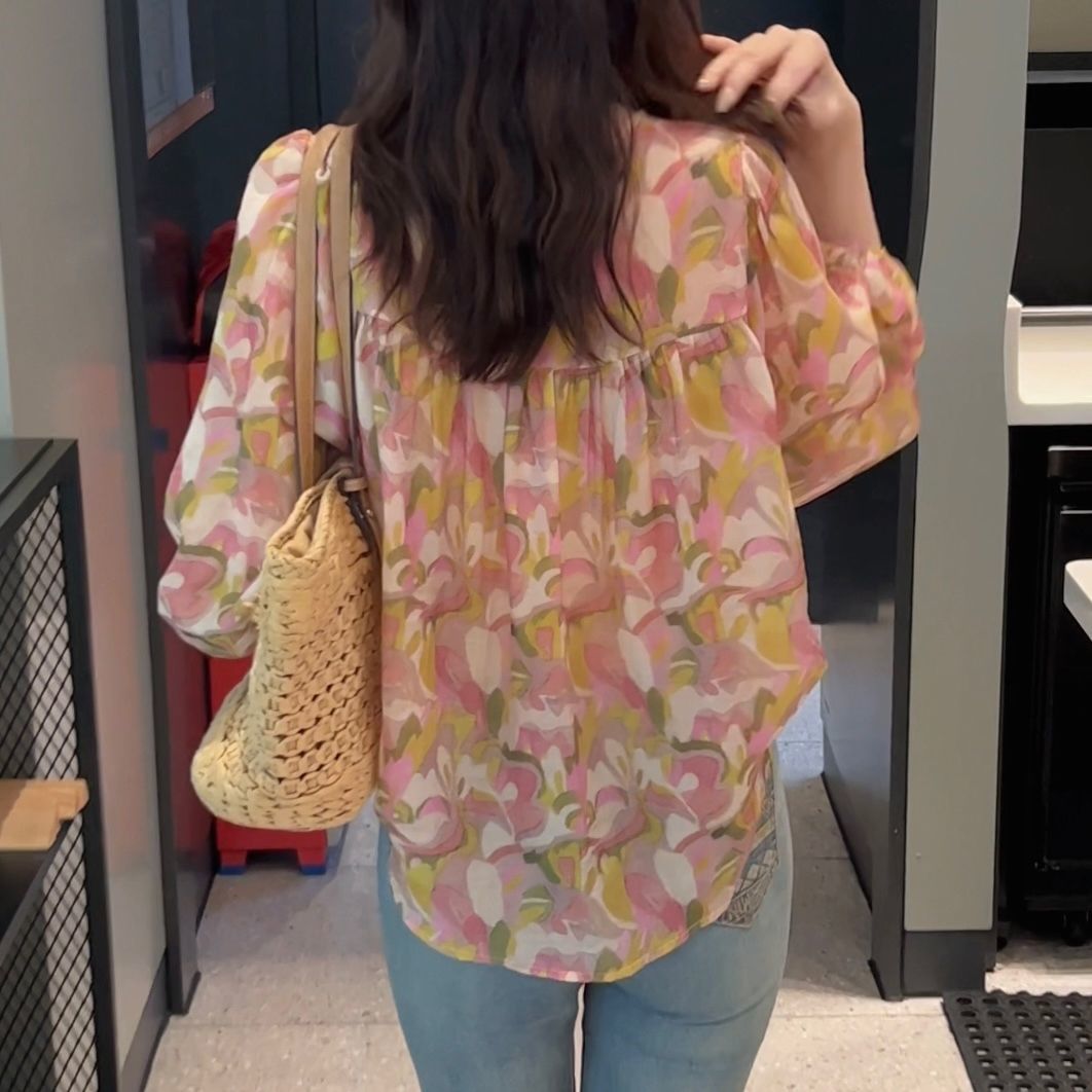 Chemise à manches longues en mousseline de soie pour femmes, motif Floral, décontracté, ample, à la mode, nouvelle collection printemps et automne 2025