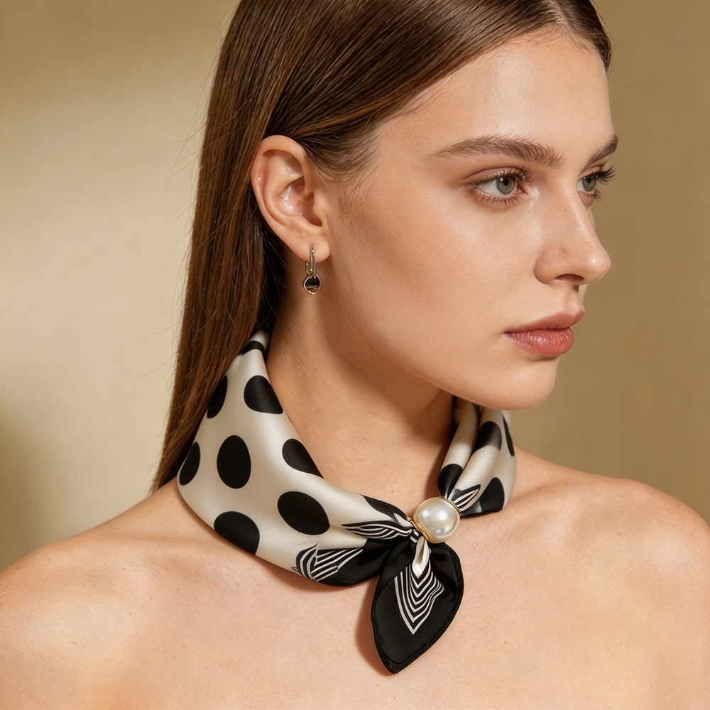 Foulard en soie imprimé, écharpe de cou perlée, collier chaîne paresseuse, boucle magnétique fine pour clavicule, ruban de foulard, accessoires de luxe pour femme