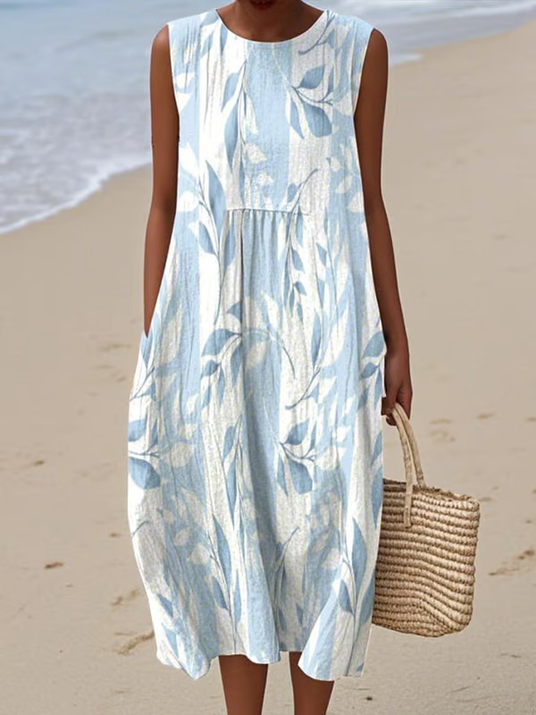 Robe longue pour femmes, imprimé Floral, col rond, sans manches, épissure élégante, Y2k, Streetwear, décontractée, ample, travail, été
