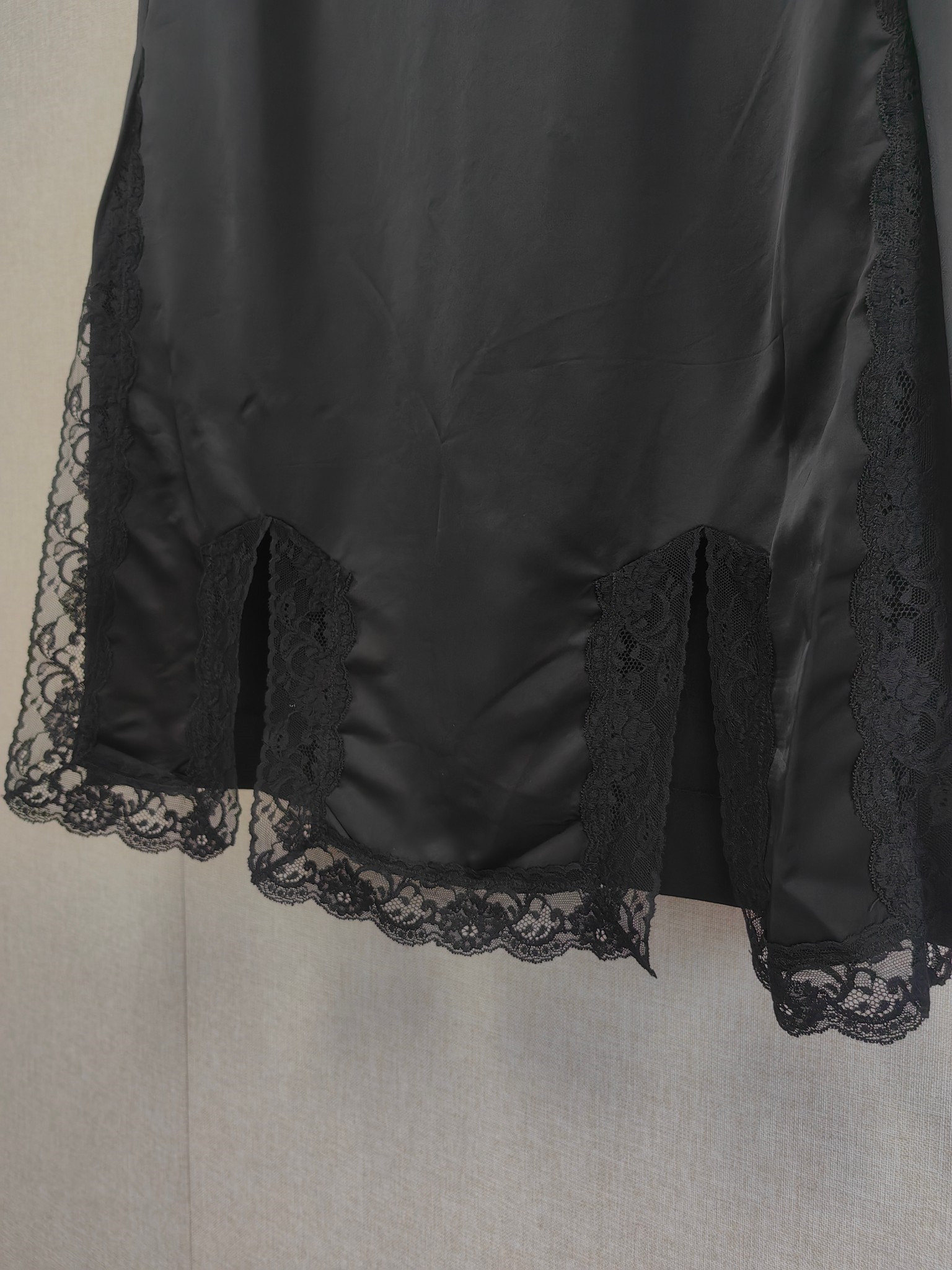 Jupe longue noire pour femme, mi-longue, taille haute, avec fente latérale, en dentelle, style français, pour début d'automne