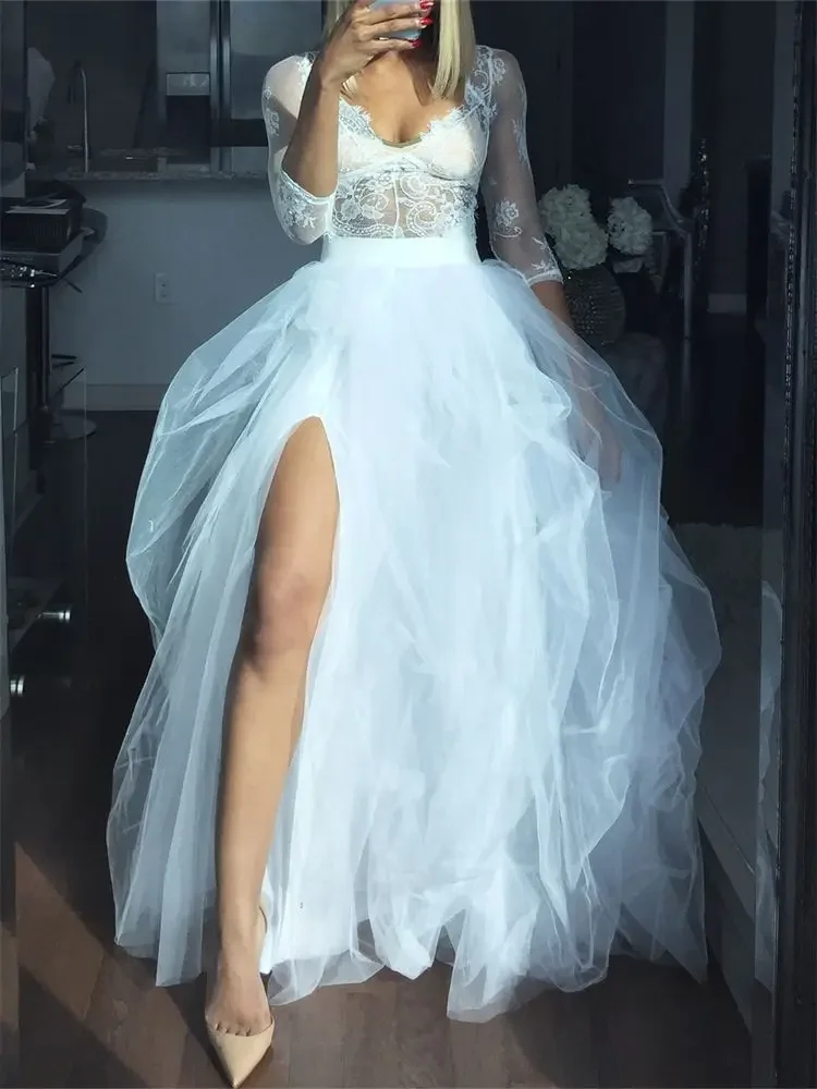 Jupe Tutu Superposée en Tulle pour Femme, Tenue de Soirée, de Mariage, Taille Haute, Longue Fendue, de Bal, de Princesse, pour Patientes