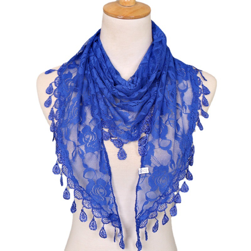 Nouvelles femmes dentelle Monochrome coréen Triangle foulards 140x48 cm à la mode évider châle solide Rose Triangle écharpe