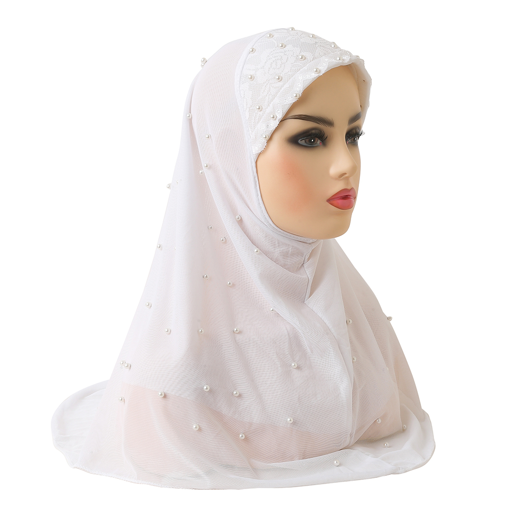 H078 Hijab musulman pour filles, foulard doux en tulle à deux couches, chapeau islamique, turban Amira à enfiler, magnifique foulard pour fille de 10 ans