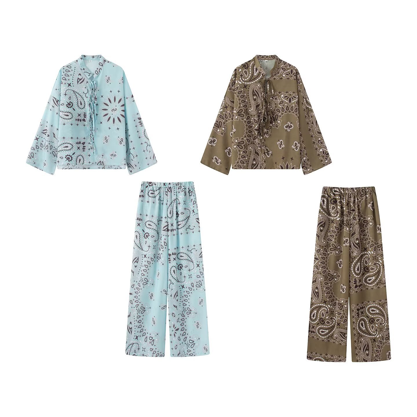 Chemise ample imprimée pour femme avec nœud papillon, style urbain estival, en polyester, manches longues, ensemble décontracté Y26058