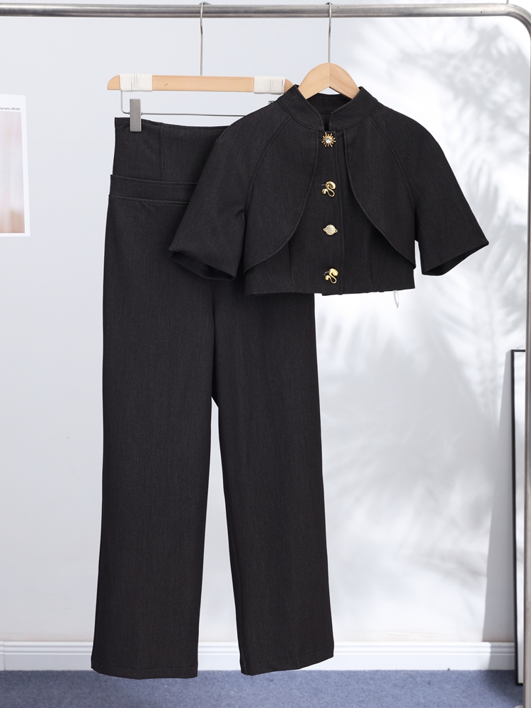 Ensemble décontracté en jean pour femme : haut cintré à col montant et manches courtes, pantalon large – Nouvelle tenue printemps 2026 pour femme