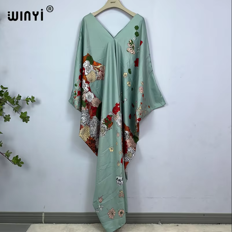 Robe longue d'été imprimée WINYI, Abaya musulmane, tenue de plage pour femme, vêtements de plage, kaftan Abaya de luxe Dubaï