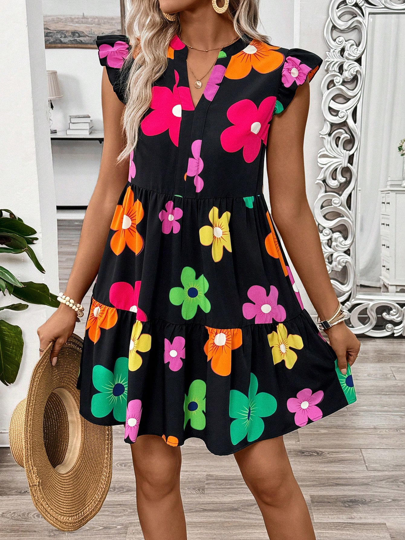 Robe à fleurs élégante et décontractée pour femmes, vêtements féminins confortables et tendance