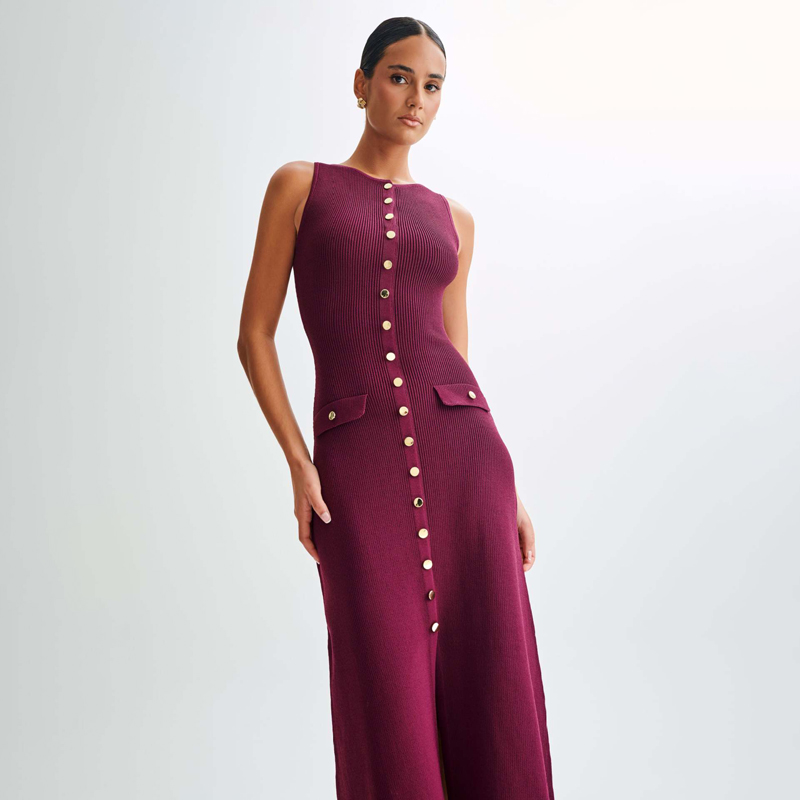 Robe longue tricotée pour femmes, élégante, sans manches, boutons, Maxi pull, moulante, robes de soirée, à la mode, 2024 N