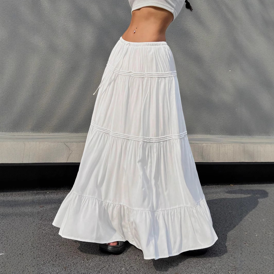 Jupes longues femmes une ligne gâteau jupe coupe ajustée à lacets taille haute blanc élégant fête Y2k Streetwear décontracté plage 2025 été