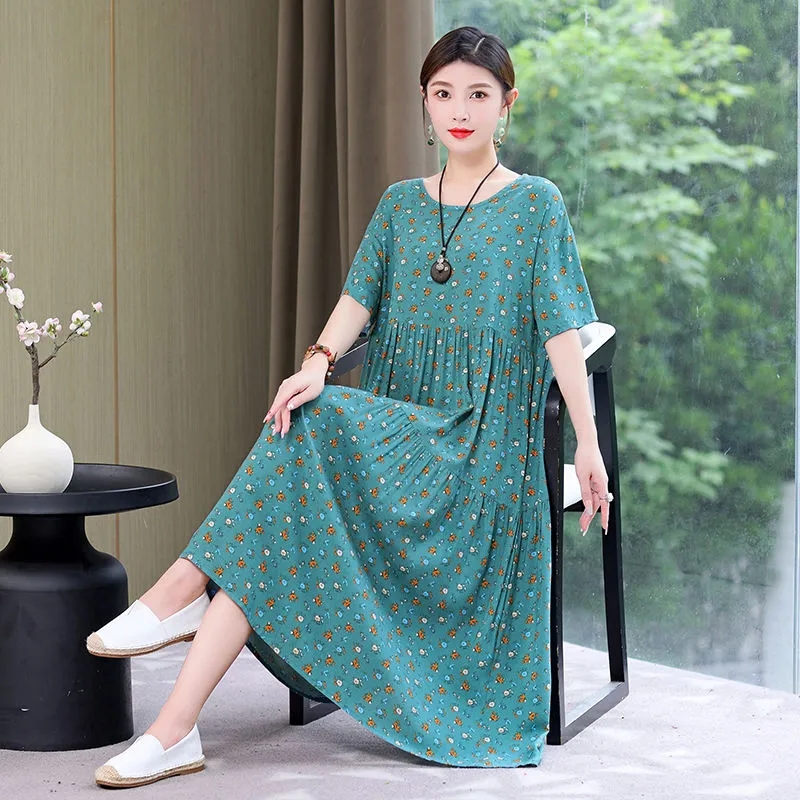 Injfur s-Robe longue en coton à imprimé floral pour femmes, grande taille 6XL, vêtements pour mères, robes maxi décontractées coréennes, été, nouveau