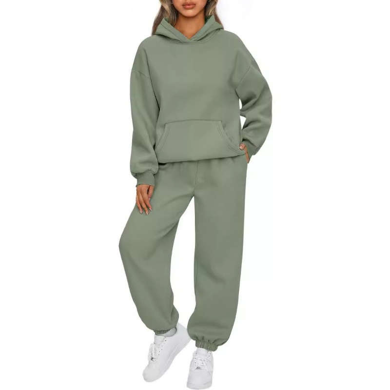 Ensemble décontracté deux pièces pour femme : sweat à capuche à manches longues et pantalon de jogging, ensemble de survêtement uni