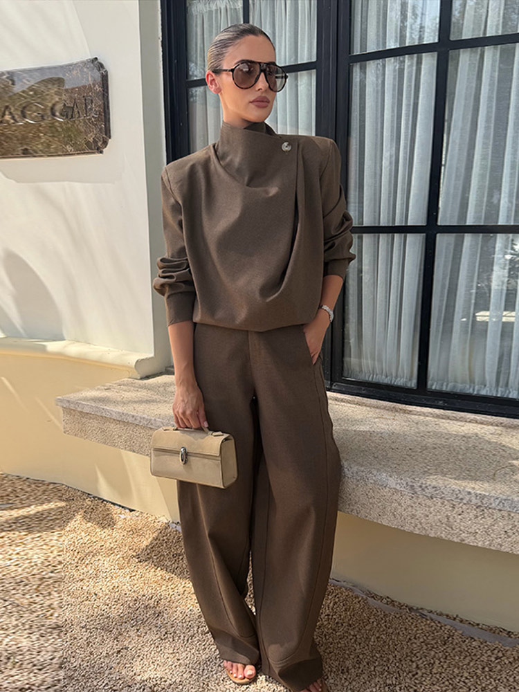 Ensembles 3 Pièces pour Femme : Manteau, Hauts Tube et Pantalons – Tenues Sexy avec Veste Ample à Manches Longues Lanterne et Fermeture Éclair, et Pantalon Taille Haute à Jambes Larges