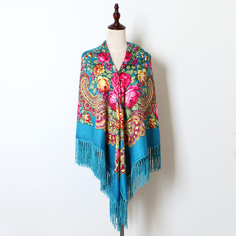 Écharpe nationale russe pour femme, écharpe de sauna en coton à imprimé floral avec pompon, châles d'ombrage, bandana pour la plage et le voyage, 160cm