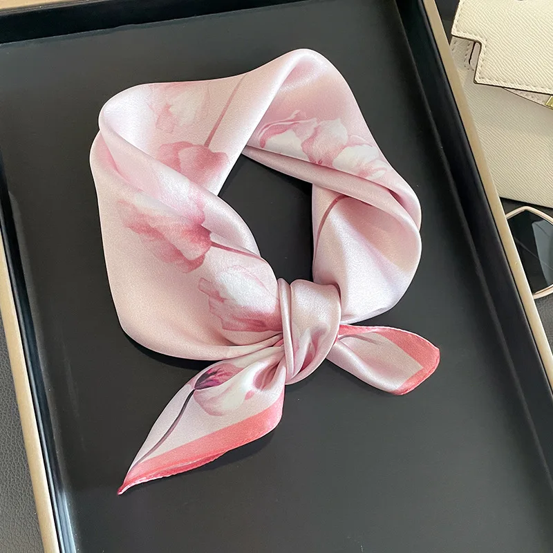 Foulard carré de luxe imprimé Floral 100% soie naturelle pour femmes, Foulard, bandeau, cravate, poignée de sac, ruban cadeau